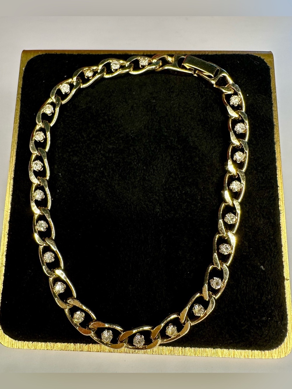 Vintage Gold Tone Rhinestone Link Bracelet Estate Jewelry
